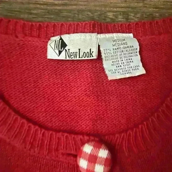 Red White Vintage Embroidered Gingham Cardigan Sweater Cottagecore Floral - Picture 4 of 6